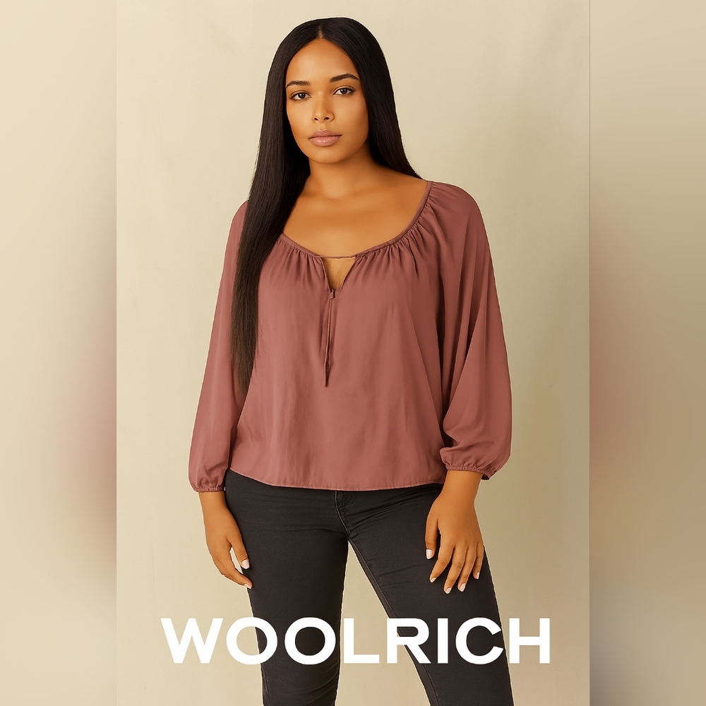 WOOLRICH Christmas Holiday Dusty Purple Mauve Oversized Peasant Blouse (#102)